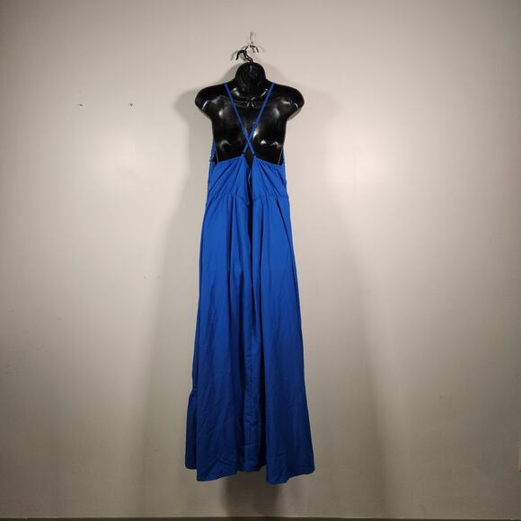 SHEIN CURVE Maxi Slip Dress Women 2XL Blue V Neck Crochet Sheer Lightweight Boho - Picture 3 of 10